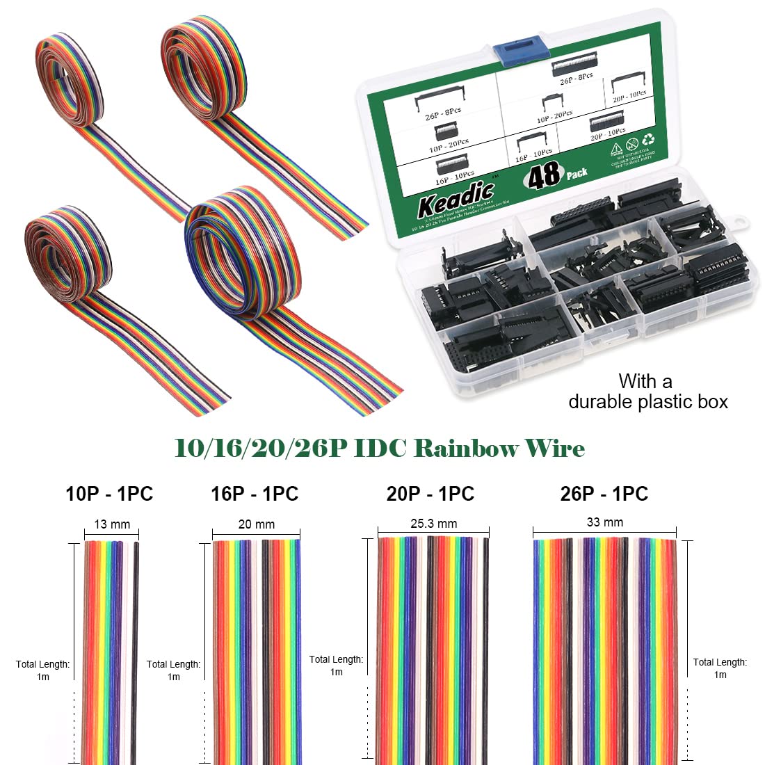 Keadic 50 Pcs 2.54mm Pitch Dual Rows Sockets Assortment Kit - 10